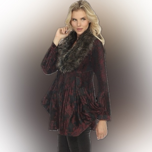 Lindi Size M Women’s Peplum Light Jacket with Detachable Faux Fur Collar - Picture 2 of 10